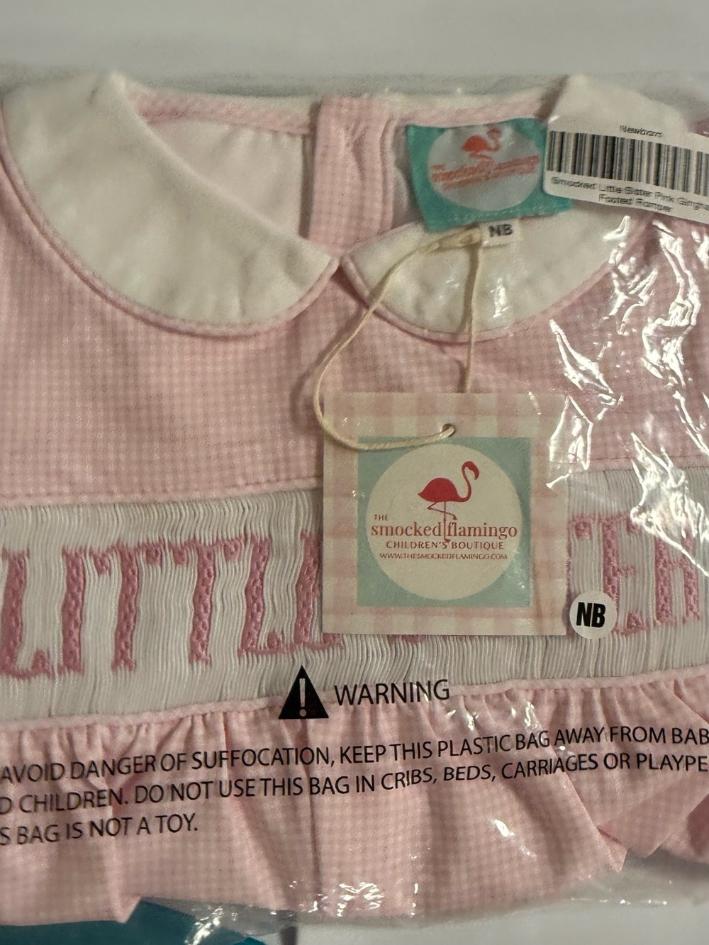 Smocked Flamingo NB NWT LITTLE SISTER Baby Pink One-Piece Footie